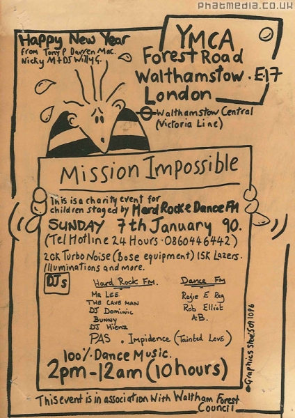 Handrawn flyer for a night at the YMCA, Forest Road, Walthamstow, courtesy of Phatmedia Archive