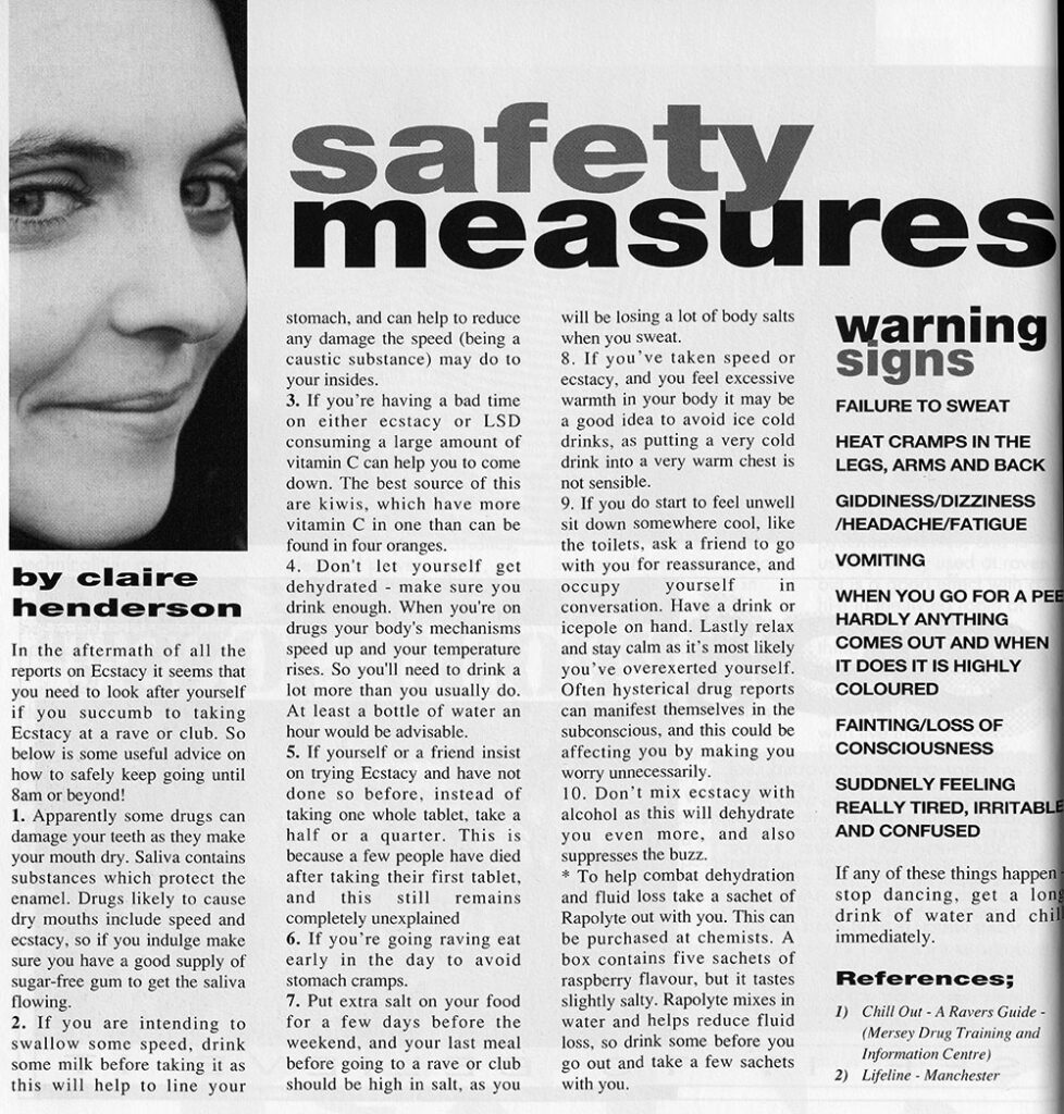 Safety Measures article in Ravescene Year Book by Claire Henderson, 1992